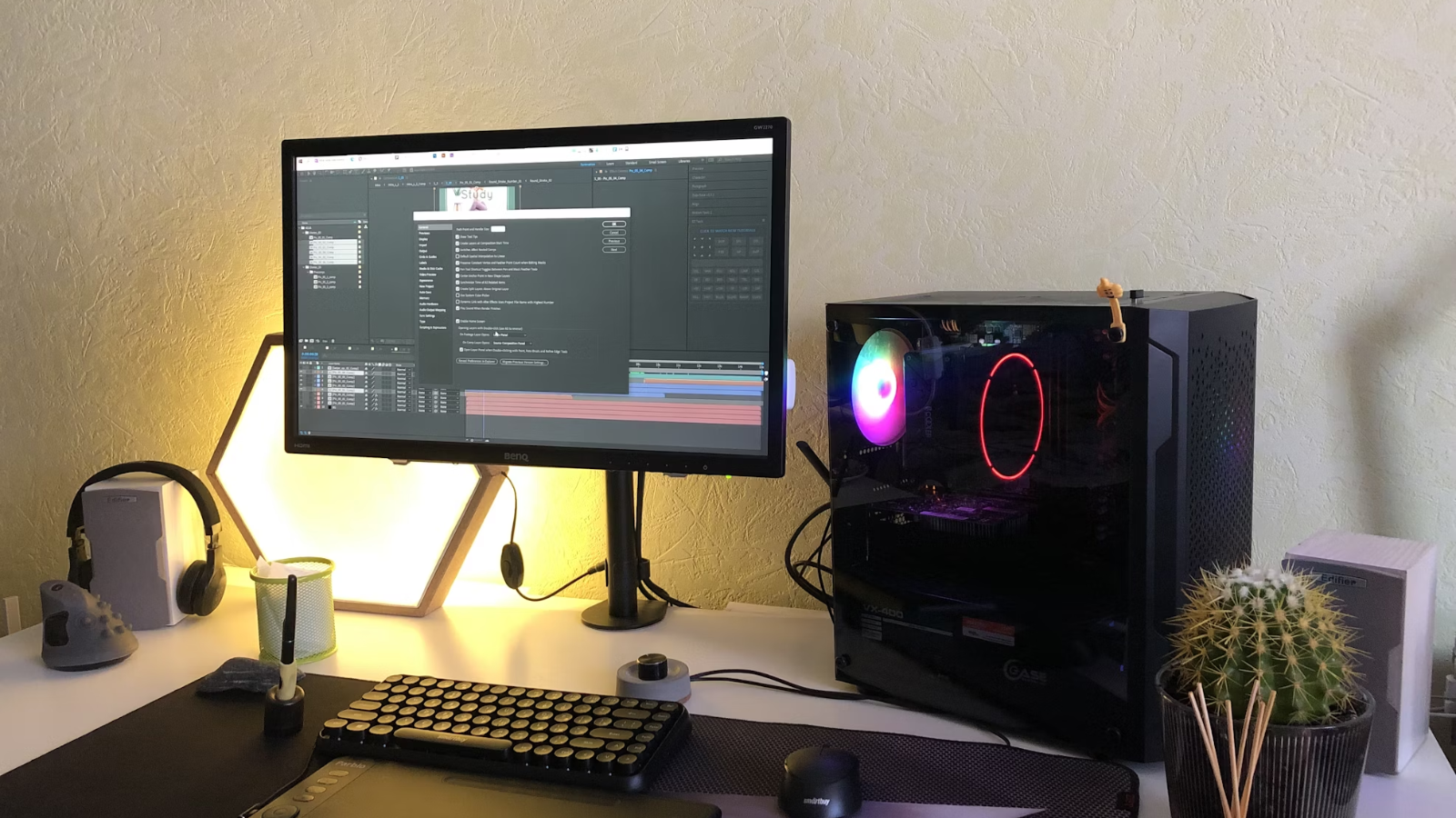 VFX software on a computer monitor in a home studio