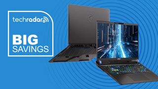 MSI Vector A16 RTX 5070 Ti gaming laptop on blue background with TechRadar big savings sign