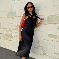 Girl Wearing Black Slip Dress