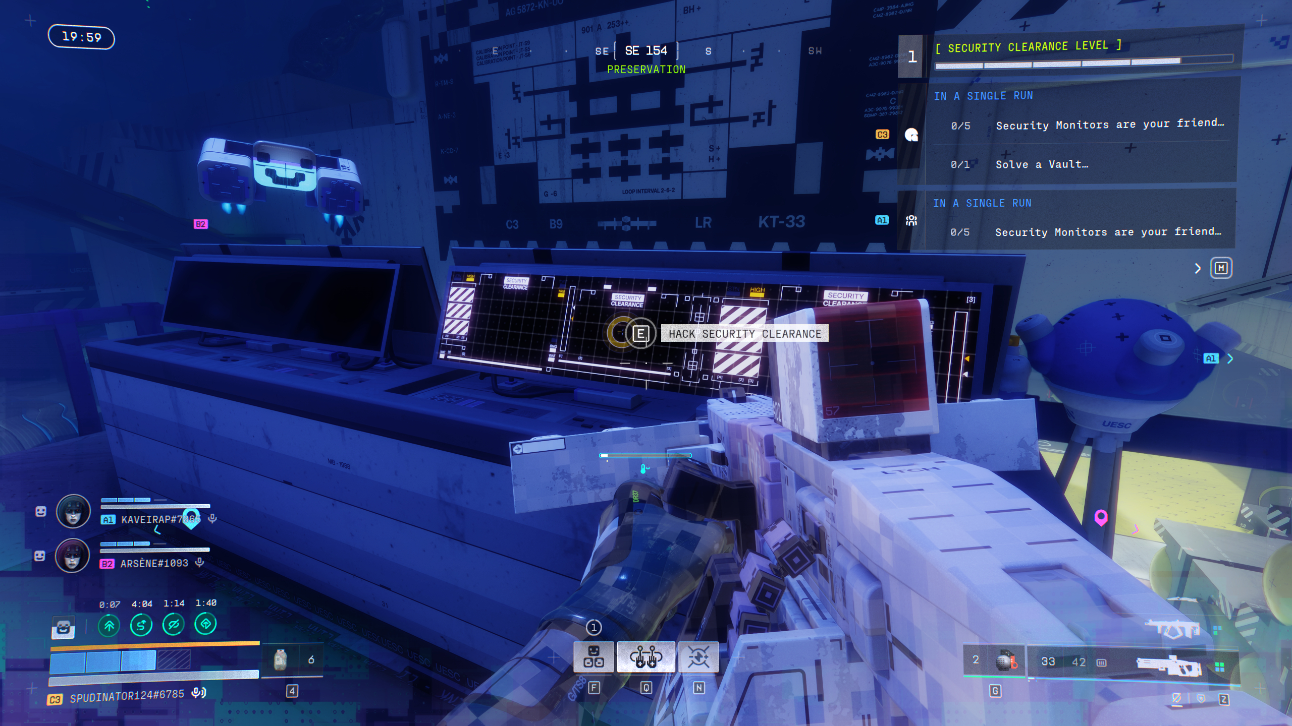 Marathon Security Clearance: A player looking at a Security Clearance terminal which you can hack.