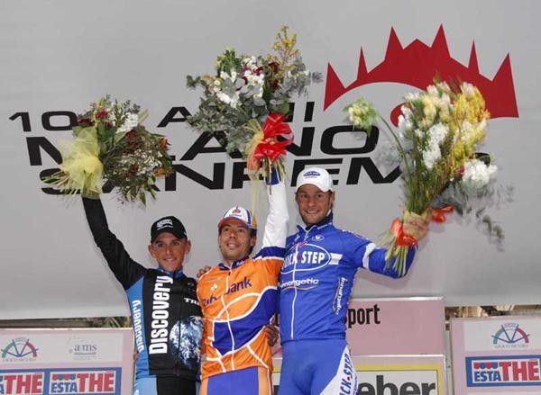 Davis, Freire and Boonen (l-r) on the podium.