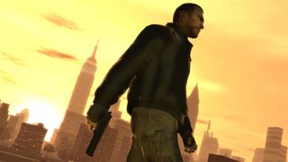 GTA 4 Niko walks across Liberty City skyline