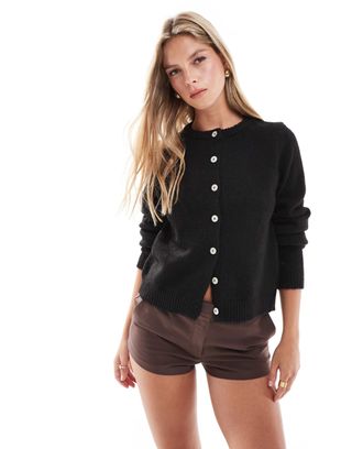 Cotton on Crew Neck Cardigan in Black