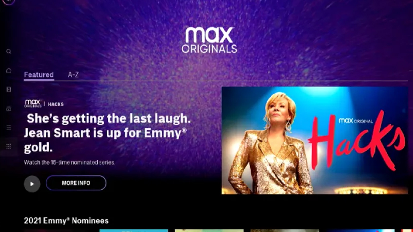 The HBO Max Apple TV app showing the show Hacks