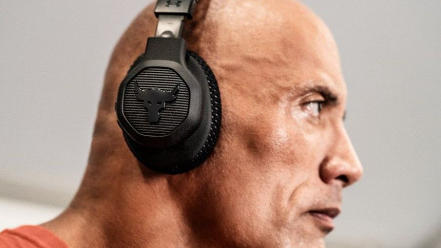 The Rock wearing Under Armour Over-Ear Training Headphones 