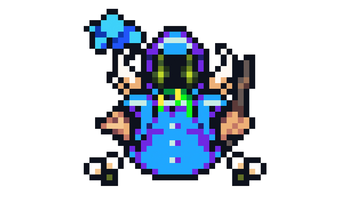 A pixel art wizard illustration for the NFT game Wizards and Dragons