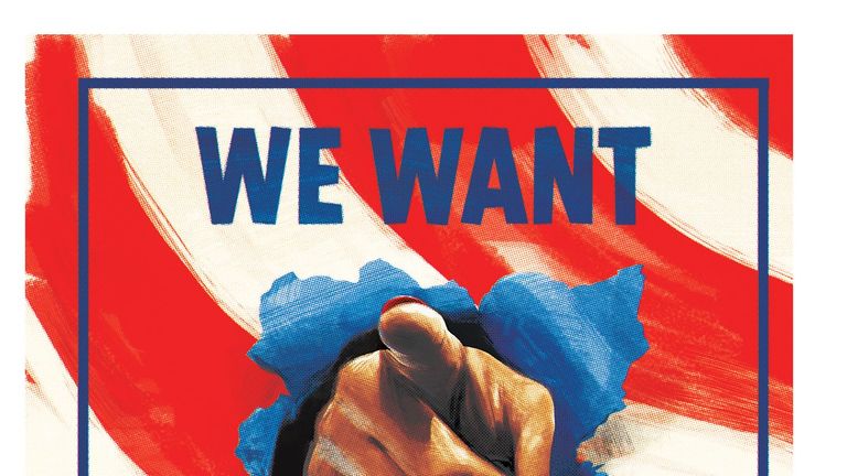 Red, Hand, Finger, Gesture, Flag, Electric blue, Thumb, Paint, World,