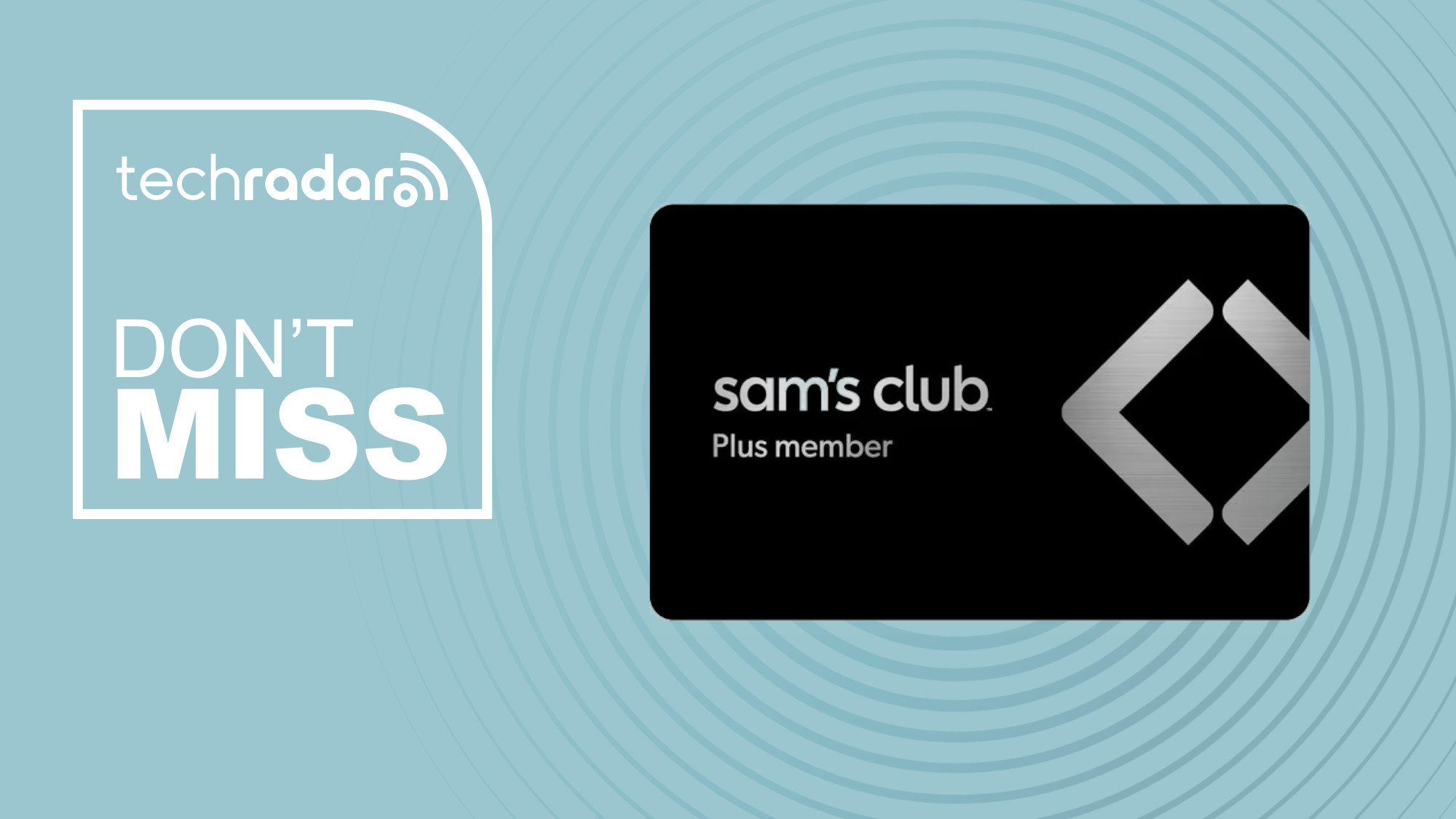 Sam's Club Plus membership card on blue background with don't miss text overlay