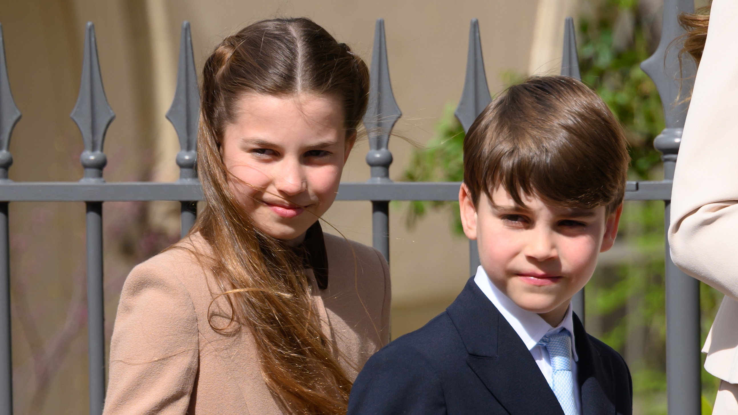 Princess Charlotte of Wales and Prince Louis of Wales depart after attending the 2026 Easter Matins Service