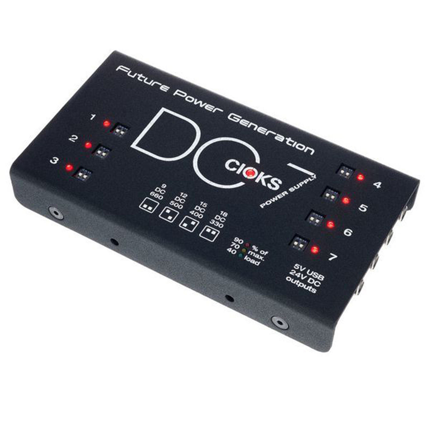 Front view of the Cioks DC7 power supply on a white background