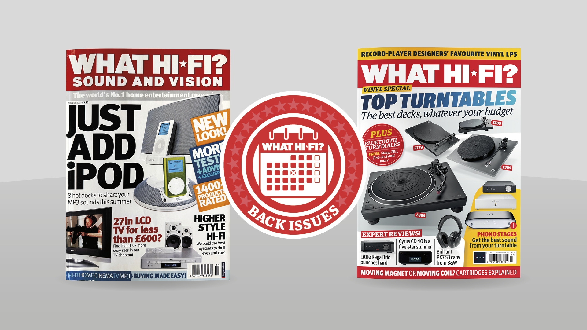 What Hi-Fi? August 2005 cover with July 2025 cover Back Issues image