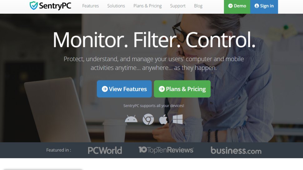 Website screenshot of SentryPC (August, 2025)