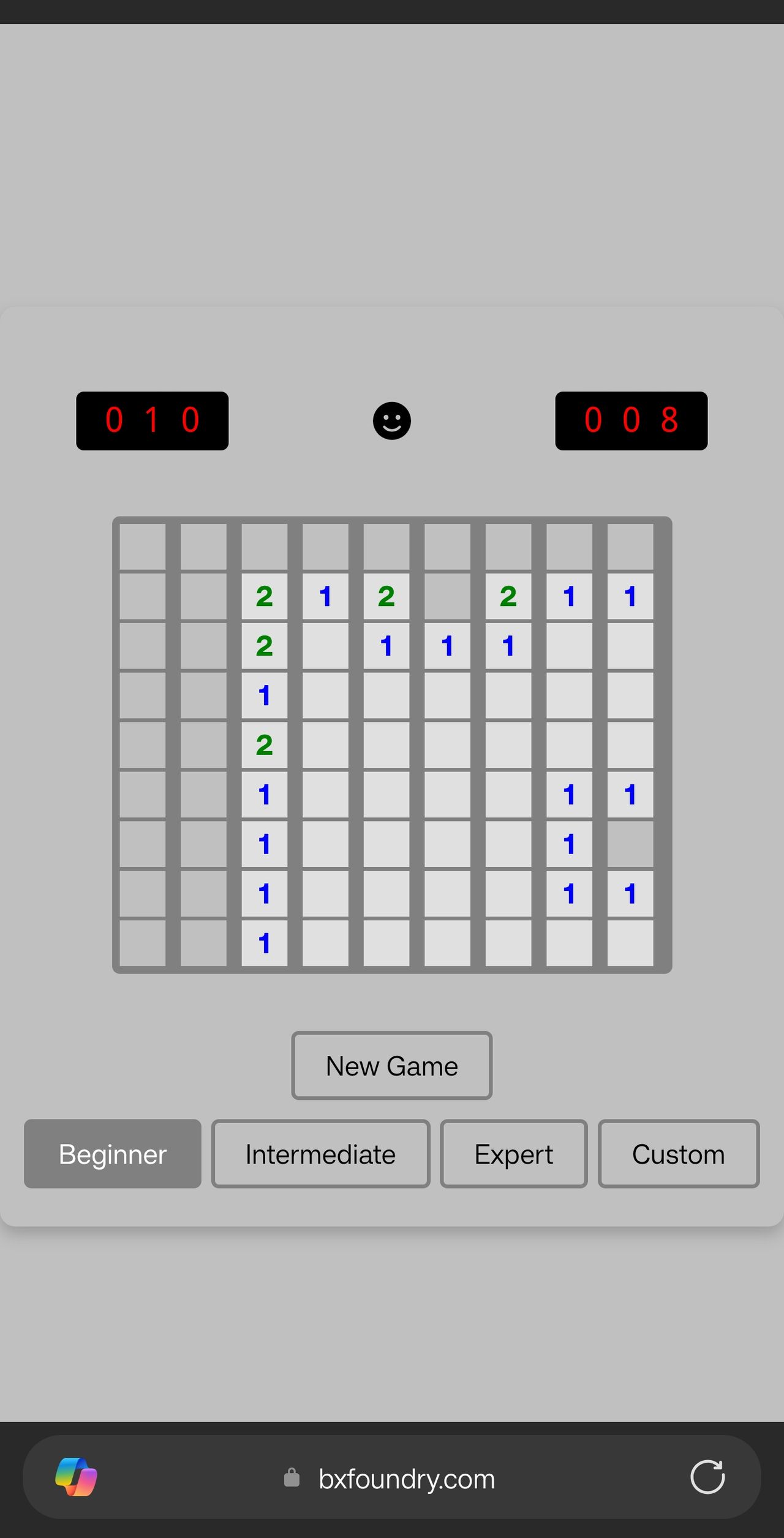 Minesweeper clone built by Mistral Vibe, running on mobile