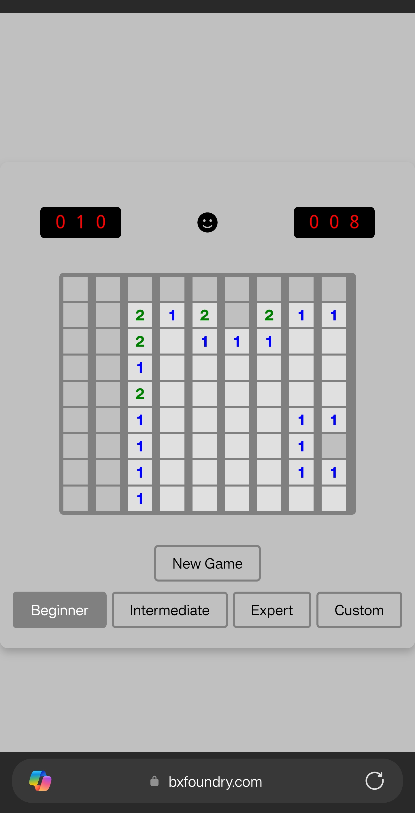 Minesweeper clone built by Mistral Vibe, running on mobile