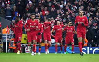 Liverpool's players celebrate a goal at Anfield
