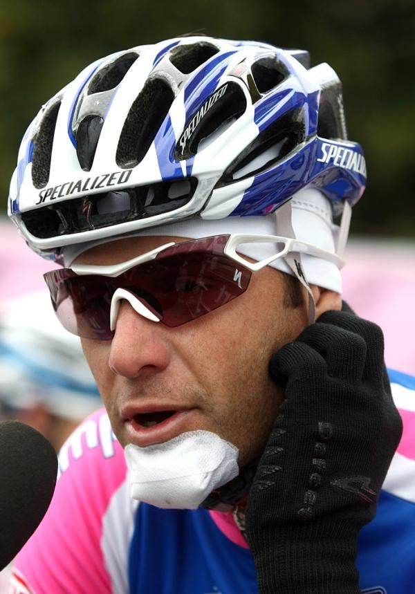 Alessandro Petacchi sporting some bandages from a training crash.