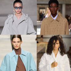 a collage of models on the runway wearing the biggest spring jacket trends of 2024