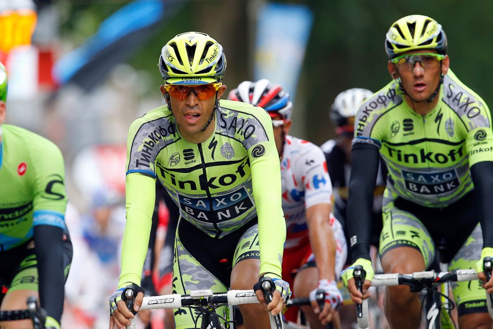 Alberto Contador finishes stage 5 of the Tour de France.