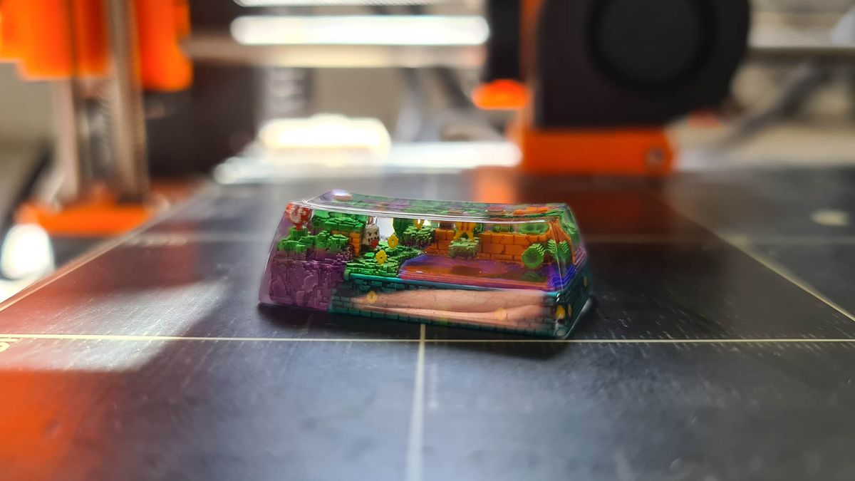 Jellykey artisan keycap with 8-bit motif