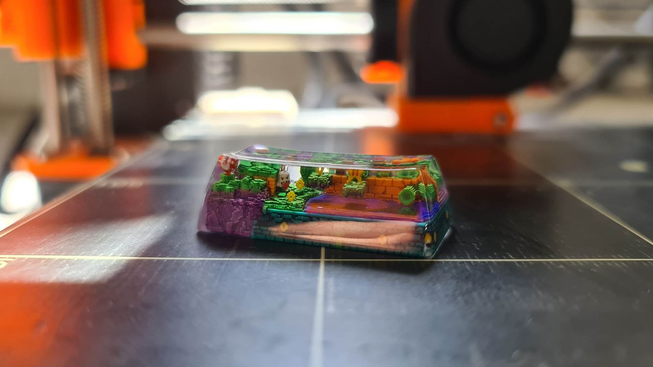 Jellykey artisan keycap with 8-bit motif