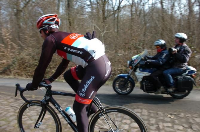 Fabian Cancellara (RadioShack Leopard) before the crash that brought an early end to his Roubaix reconnaissance session