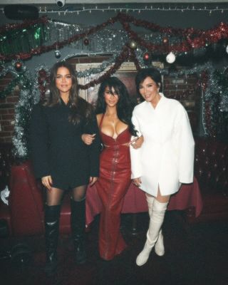 Khloé Kardashian, Kim Kardashian, and Kris Jenner at the Skims Christmas party