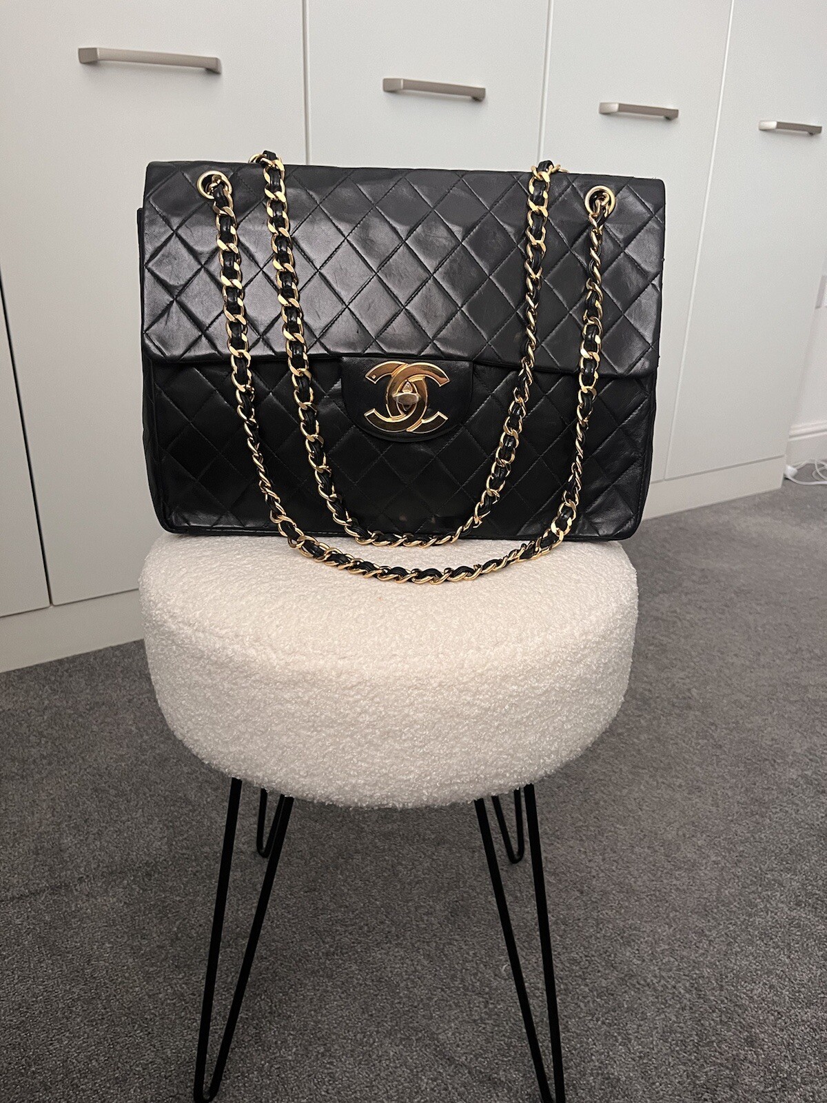 Chanel Vintage Maxi Jumbo Classic Flap Bag Lambskin Leather 1983 - Very Rare!
