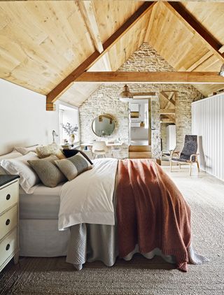 Country barn conversion bedroom