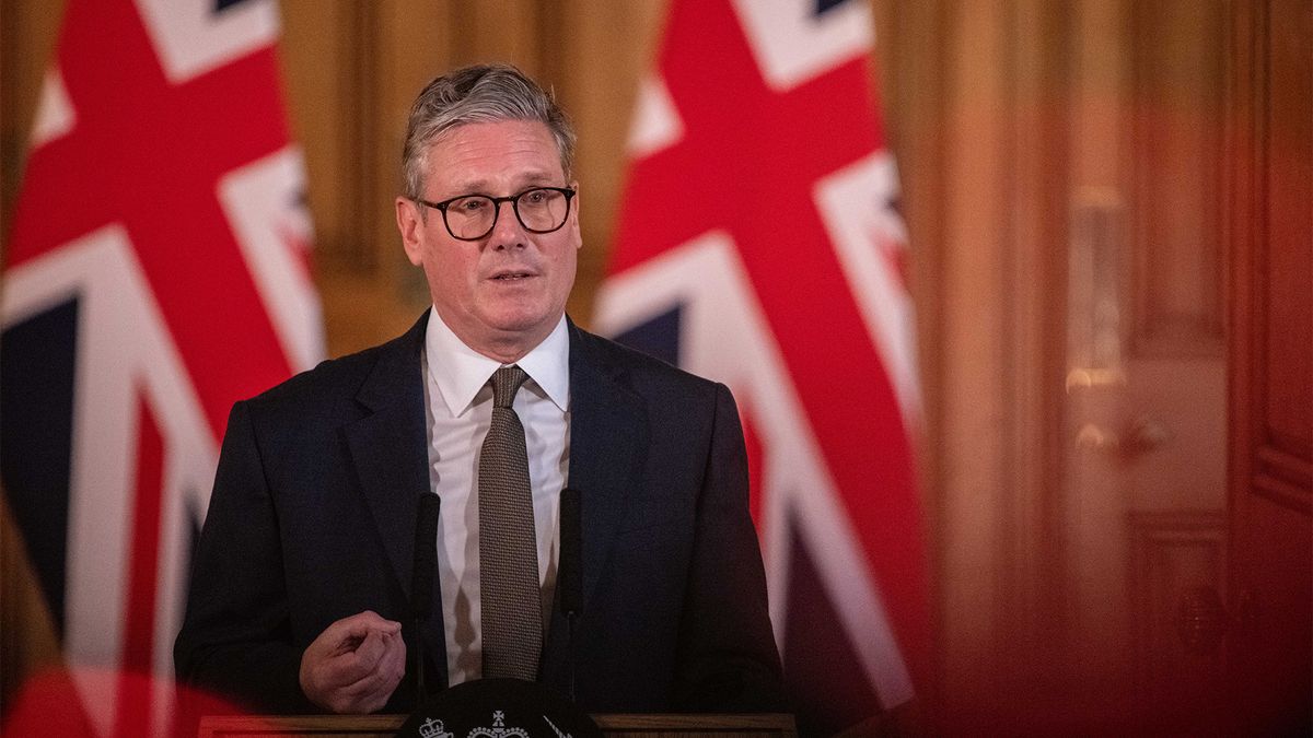 Keir Starmer, UK prime minister, speaks during a news conference following his first cabinet meeting, at Downing Street in London, UK, on Saturday, Jul. 6, 2024.