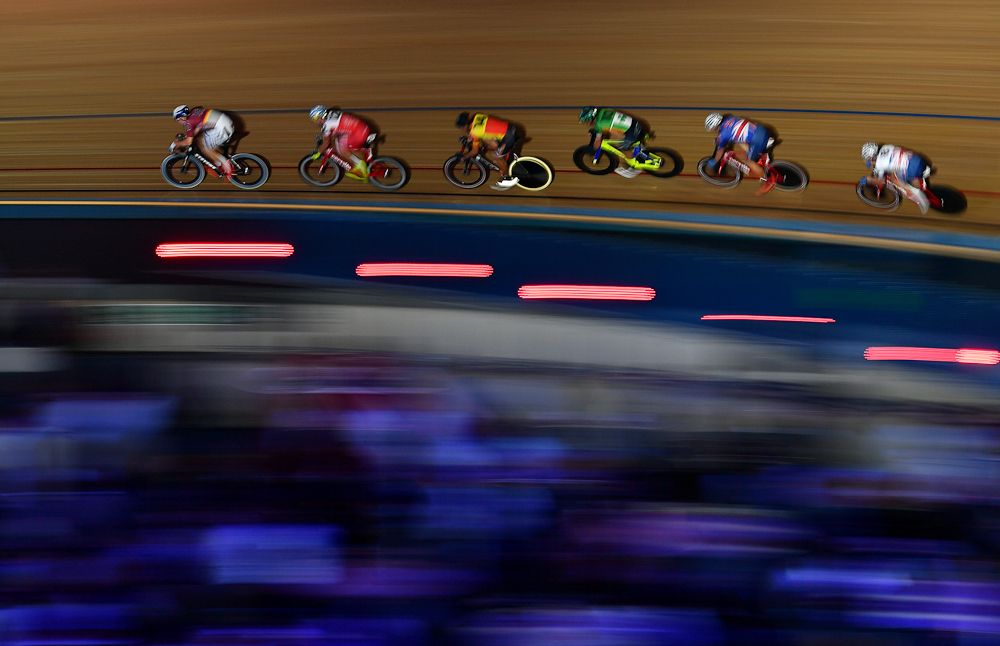 A general view as riders compete in the Mens 10km Scratch Race on day four of the London Six Day Race