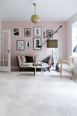 White solid wood flooring in living room