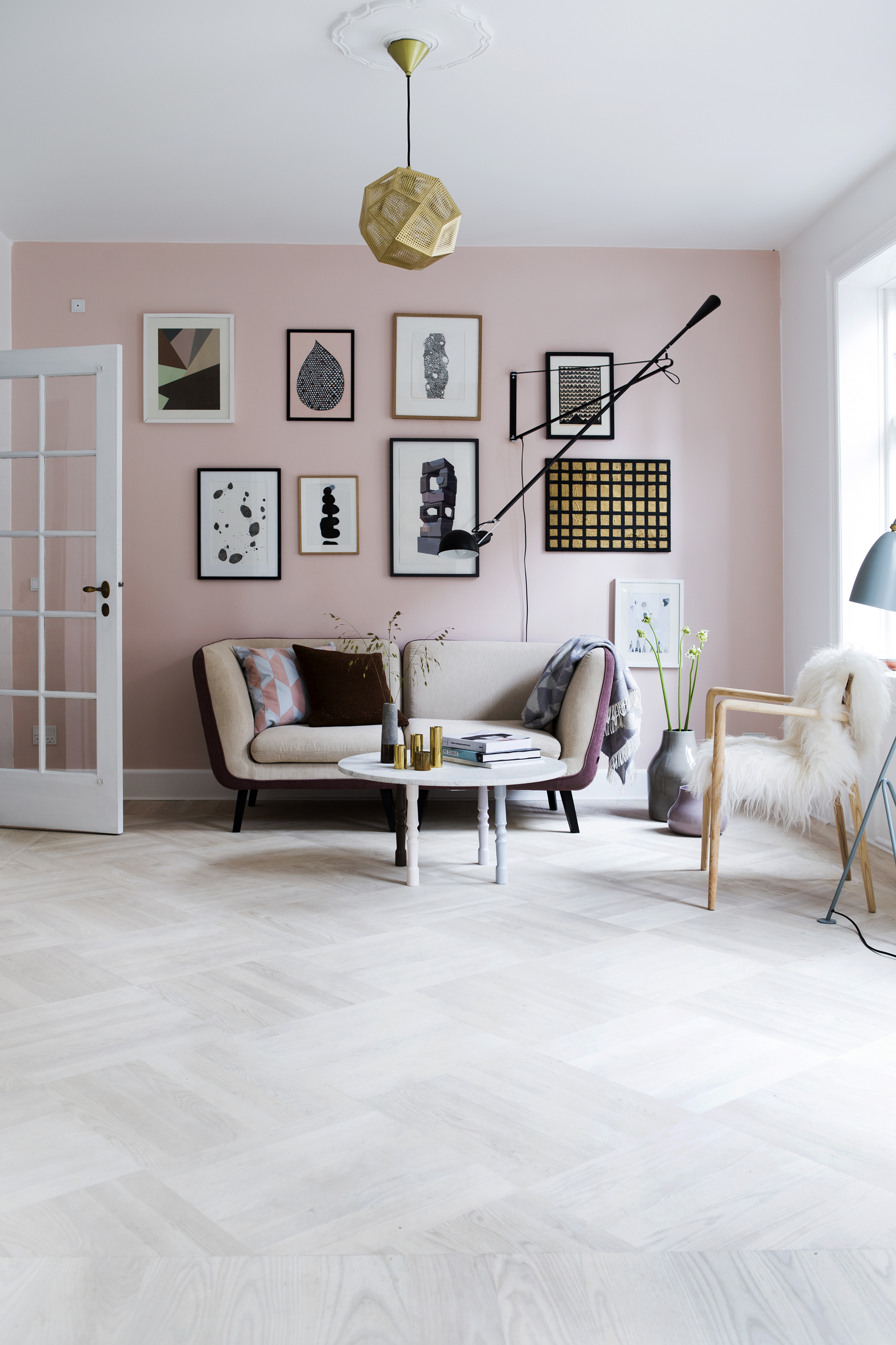 White solid wood flooring in living room