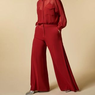 red wide leg trousers
