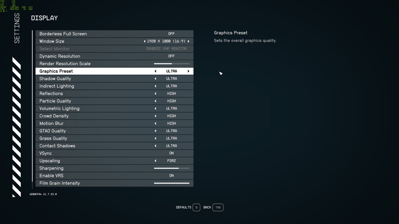 Starfield settings and image quality comparisons