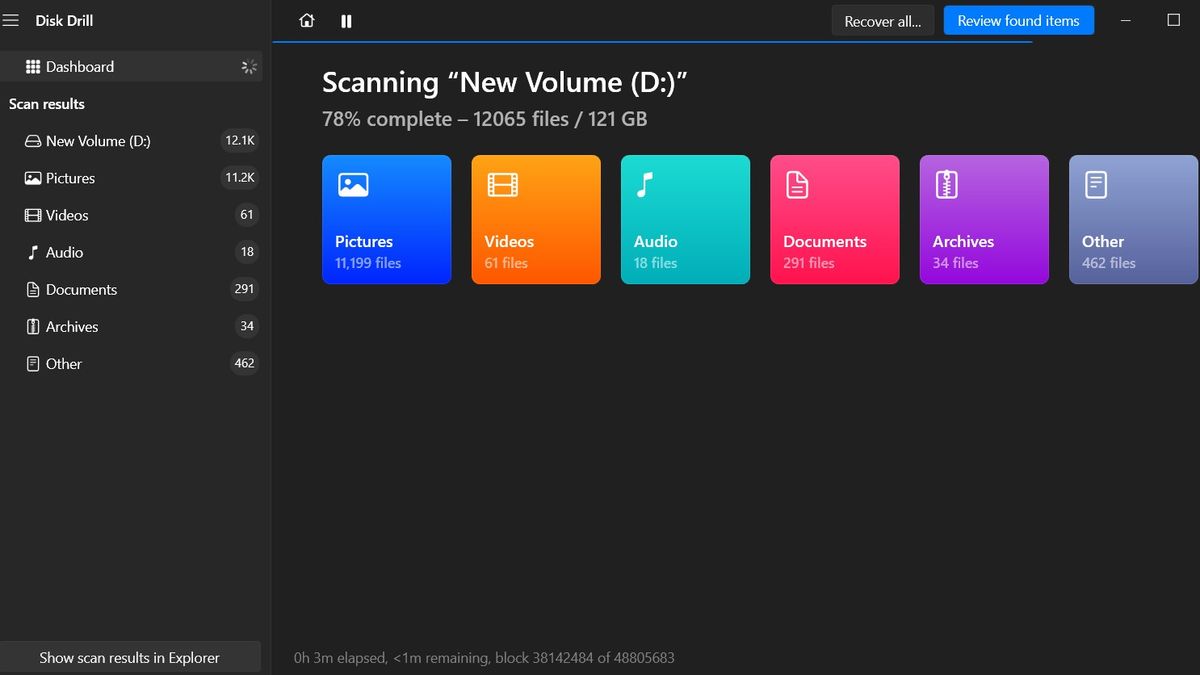 Scan in progress with Disk Drill