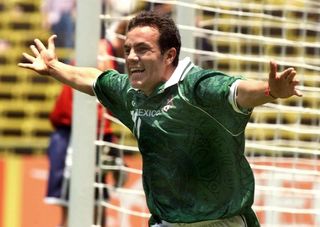 Cuauhtemoc Blanco celebrates after scoring Mexico's winner against USA at the 1999 Confederations Cup.
