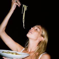 Content creator Camille Charriere eating pasta