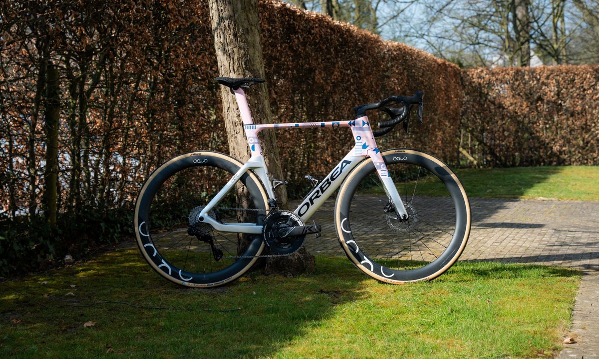 A custom painted Orbea Orca aero bike