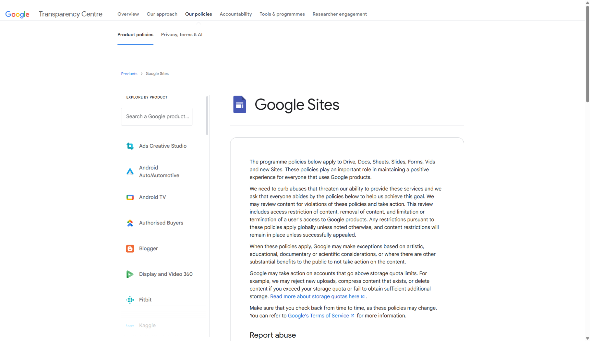 Screenshot of Google Sites website builder