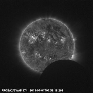 This photo of the partial solar eclipse of July 1, 2011 was snapped by the Proba-2 satellite operated by the European Space Agency as the spacecraft orbited Earth.