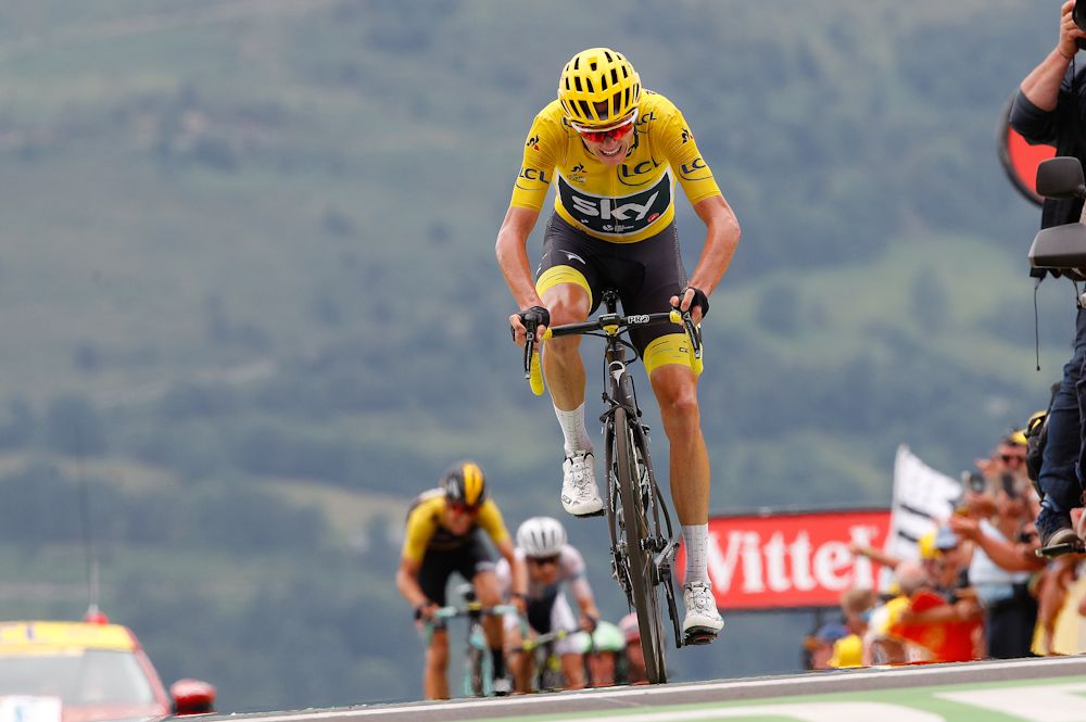 Chris Froome at the finish after losing yellow during stage 12 at the Tour de France