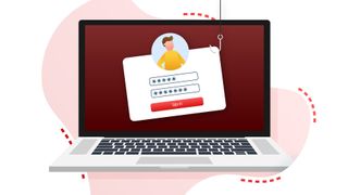 An animated mockup of a login in form being lifted out of a laptop screen to symbolise a phishing attack