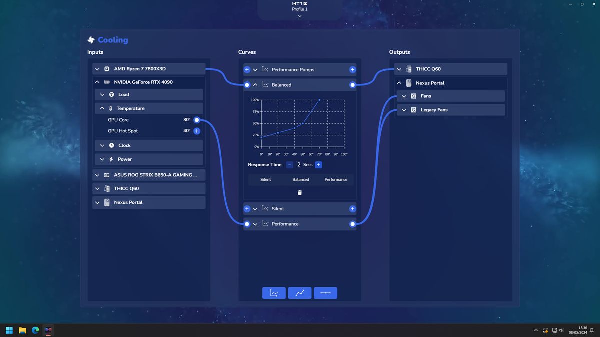 HYTE Nexus settings for THICC Q60 all in one cooler