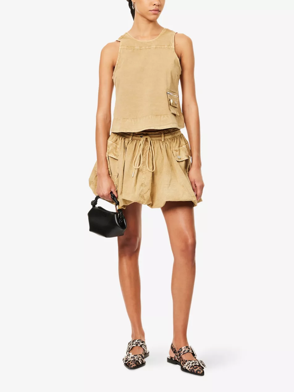 Bubble-Hem Cotton Mini Skirt