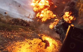 Fire ray traced in the mud in Battlefield V's campaign.