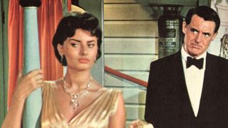 Sophia Loren wearing a black dress in Houseboat