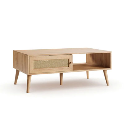 low wood and rattan coffee table from Dunelm