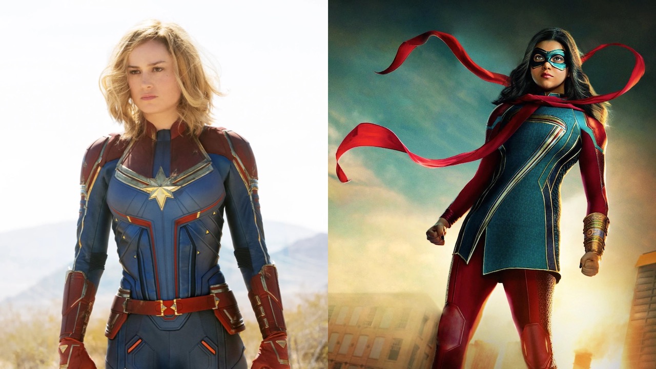 Brie Larson's Captain Marvel and Iman Vellani's Ms. Marvel side by side
