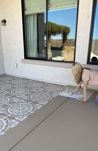 painting a patio with a stencil