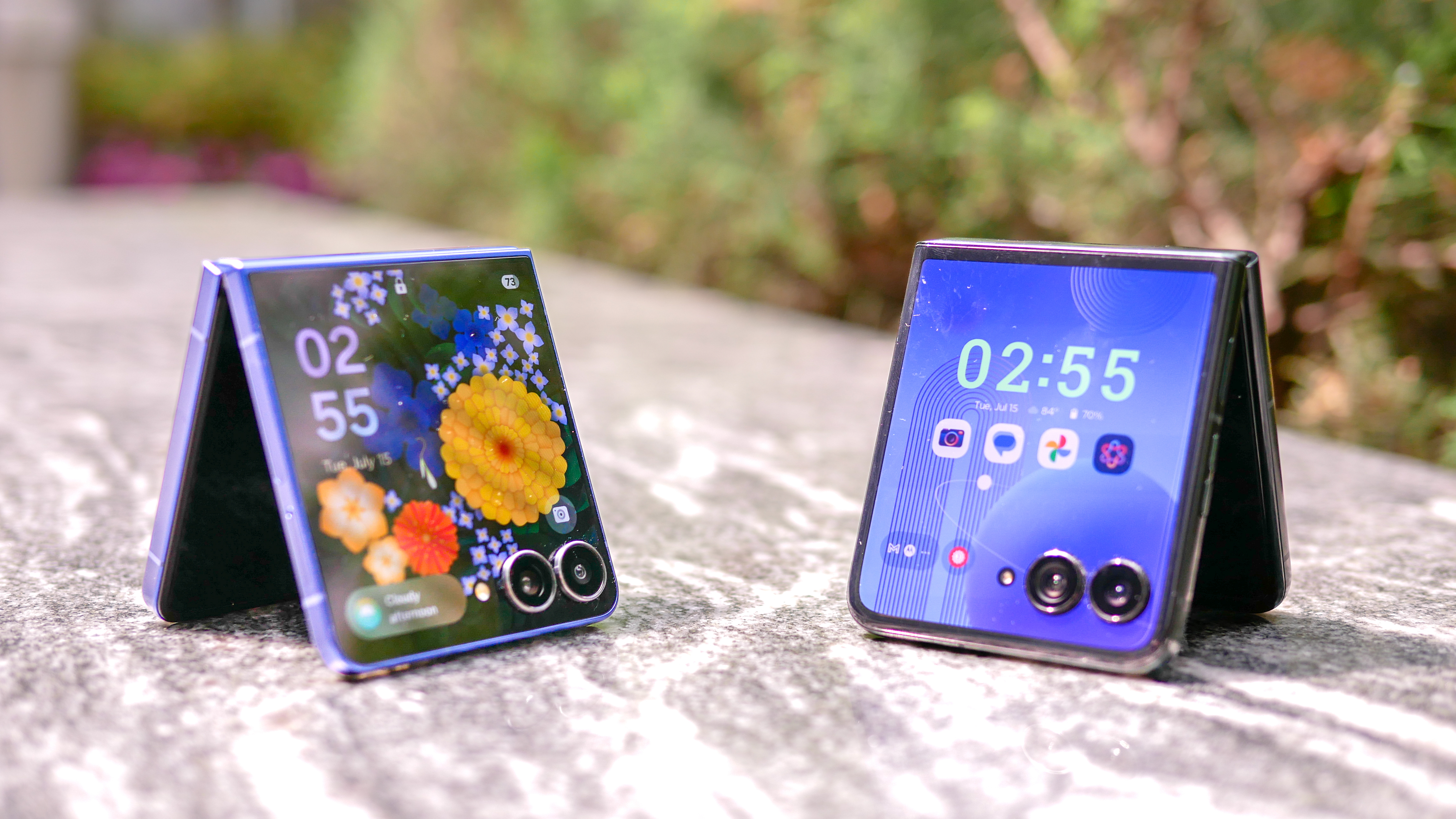 Galaxy Z Flip 7 vs Razr Ultra (2025) in flip mode.